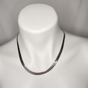 Sterling Silver Wide Herringbone Necklace Length 18 1/2"